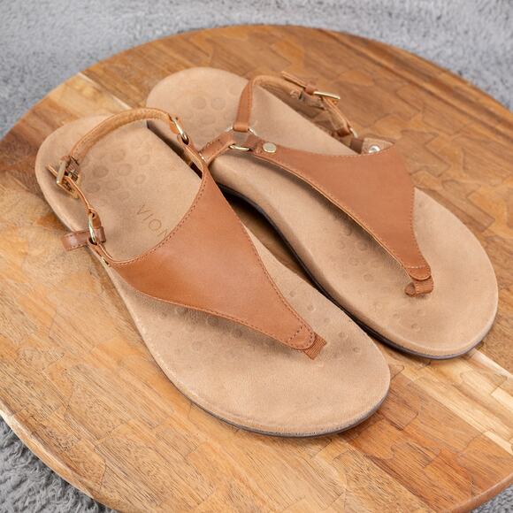 Vionic Womens Shoes Kirra Sandals Sz 8 Cognac Brown Leather Comfort Breathable - Picture 1 of 6